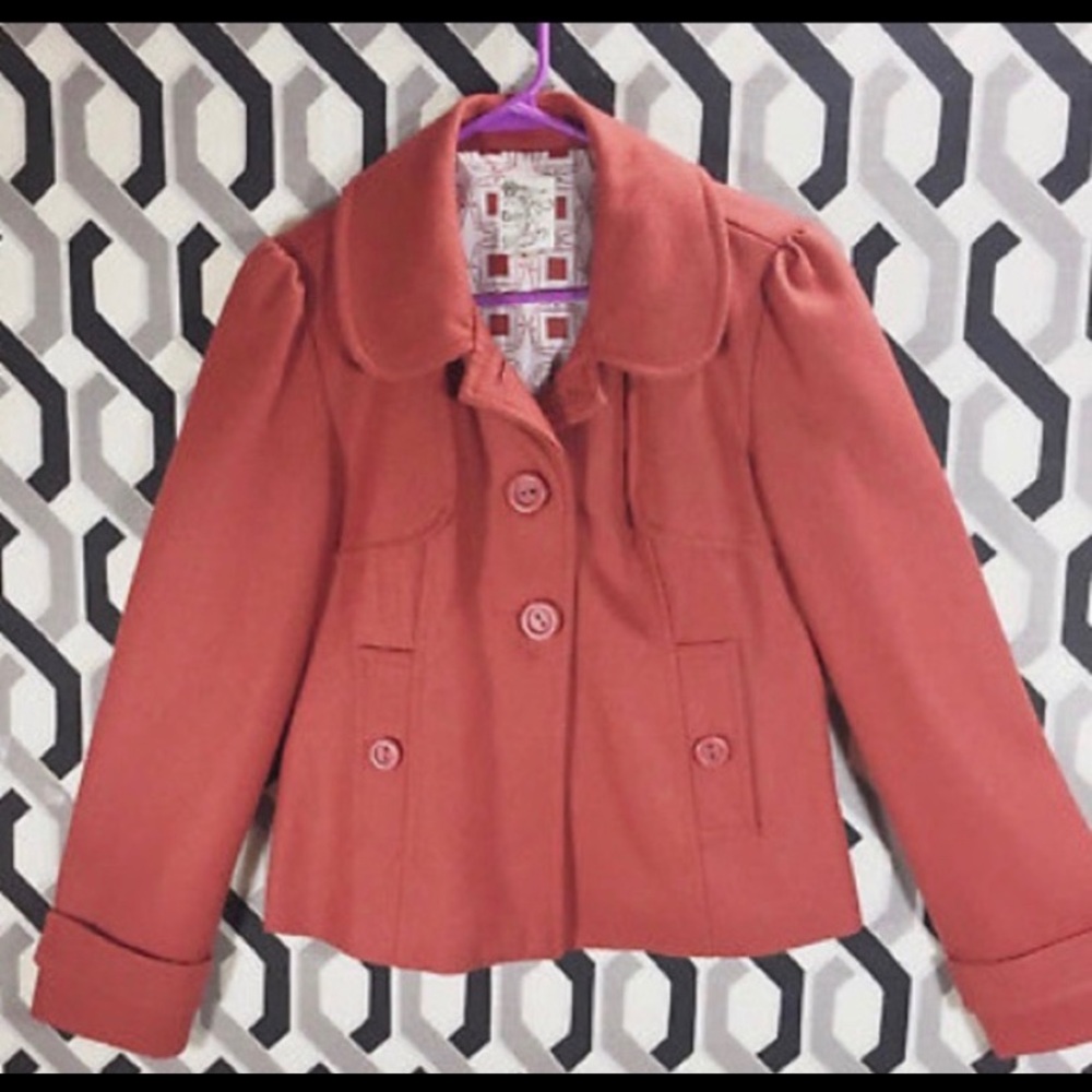 Anthropologie Tulle Coral Swing Coat XL